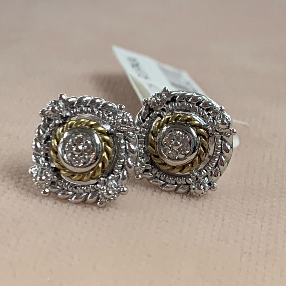 NEW JUDITH RIPKA SS/18KT DIAMOND STUD EARRINGS